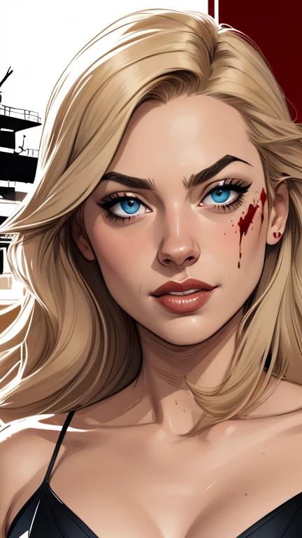 Personagem usando roupas Burlesque suja de sangue criminoso Yvonne Strahovski omagem de desenho animado de uma mulher .cartoon style illustration, estilo de arte dos desenhos animados, estilo de arte dos desenhos animados, dirty with criminal blood Digital illustration style, design de personagens altamente detalhado, arte digital detalhada fofa, City fan art, Design de personagens de retrato, beautiful digital illustration, retrato de alta qualidade, Arte em quadrinhos, mulher jovem. expression of sexual desire white background stained with criminal blood