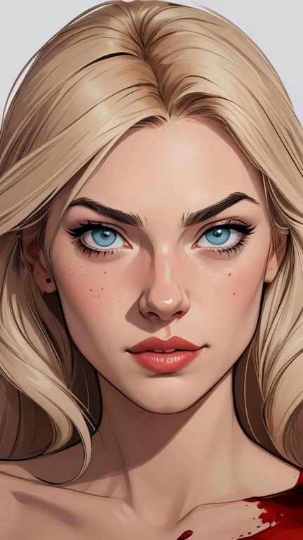 Personagem usando roupas Burlesque suja de sangue criminoso Yvonne Strahovski omagem de desenho animado de uma mulher .cartoon style illustration, estilo de arte dos desenhos animados, estilo de arte dos desenhos animados, dirty with criminal blood Digital illustration style, design de personagens altamente detalhado, arte digital detalhada fofa, City fan art, Design de personagens de retrato, beautiful digital illustration, retrato de alta qualidade, Arte em quadrinhos, mulher jovem. expression of sexual desire white background stained with criminal blood