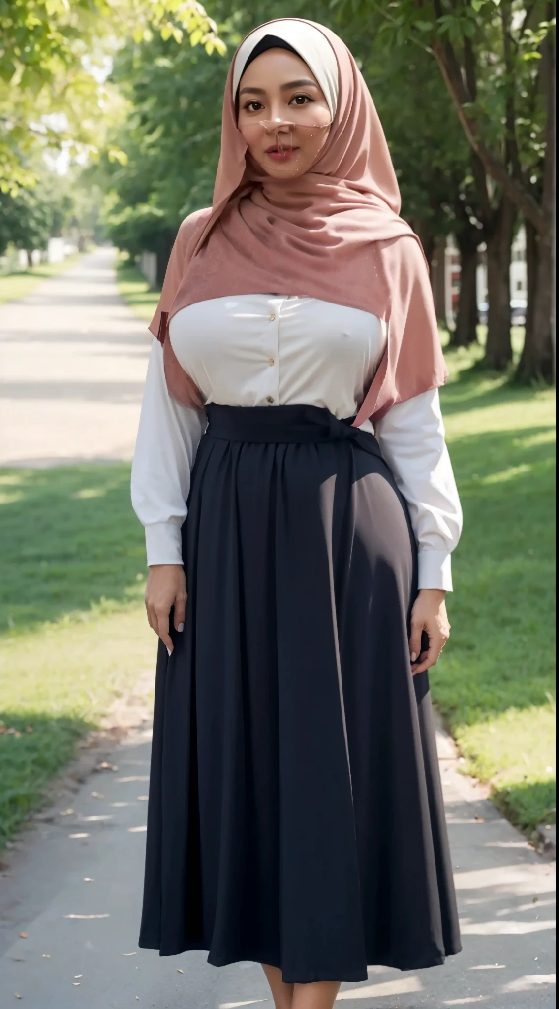 50 years Old, Hijab Indonesian mature woman, Big Tits : 66.9, Gamis, Breast out from her clothes : 1.9, at doctor office, Dark light, at Nighttime