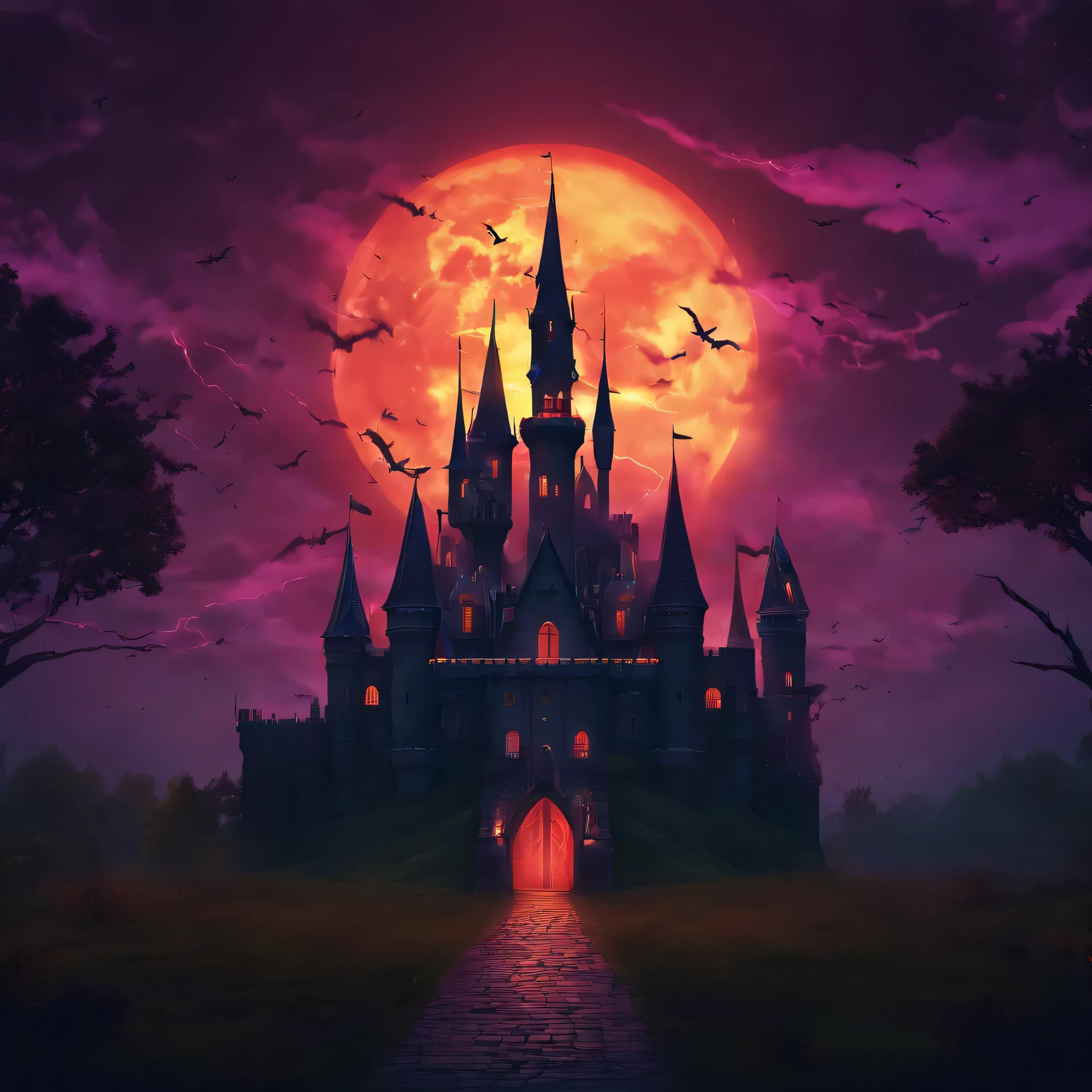 nighttime scene of a castle with a dark sky and lightning, gothic castle, gothic mansion, dark castle setting, dark castle background, spooky mansion, epic castle with tall spires, scarry castle). mystical, victorian castle, inside an epic gothic castle, fantasy castle, scary gothic architecture, fantasy atmospheric lighting, an ominous fantasy illustration, beautiful castle, scarry castle)). mystical