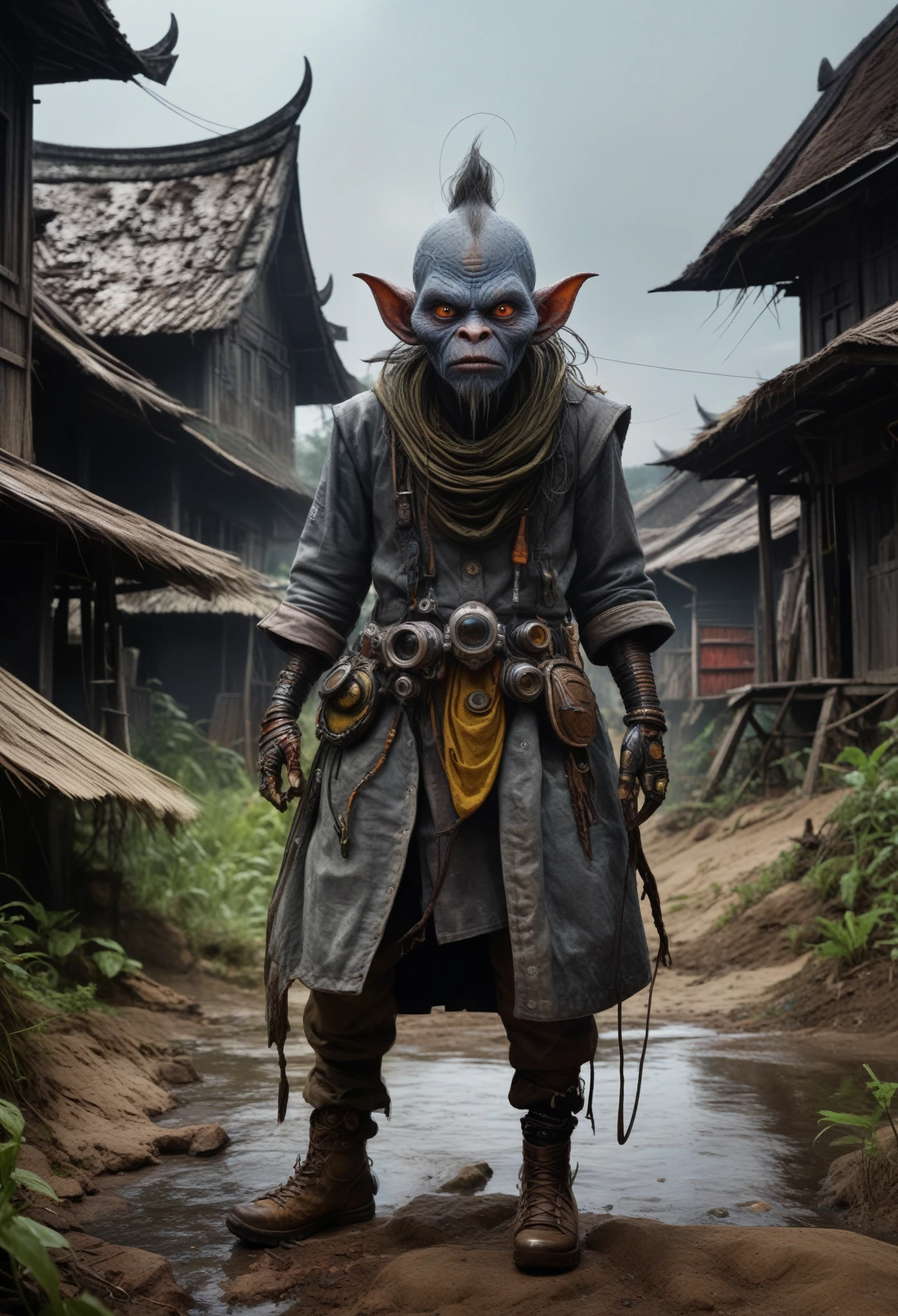 full-body-shot,Very tall , britain,who can't fly,Cinematic, Technicolor,natural skin textures, hyper realisitc, hyper detailed,Extremely detailed,High contrast,Realistic,Iridescent goblin, back view,full body length,evil ghost,Hobgoblin,pretty face,intricate details,realistic humid skin,extremely intricate details,anatomically correct, eyes extremely detailed, high detailed eyes,High contrast,Ultra HD,Retina,HDR,photo,photorealism,Masterpiece, natural skin textures, hyper realism,hyper detailed,High contrast,(HDR:1.4),Realism,Ultra Detailed,irina yermolova, close full body shot,16K resolution,RAW, Nikon Z9,Paul Zizka,full body length,Quartz hobgoblin,native irish,pretty face,eyebrow up,full body shot,ominous landscape,niobium gray atmosphere,by art Simon Stalenhag,Nicola Samori,(((Wangechi Mutu))),prime colors,urban,extremely detailed,masterpiece,intricate details,faded,eyes extremely detailed, high detailed eyes,4k resolution,RAW, Nikon Z9,scary village,stalker,Bagan of Myanmar,islands levitating above ground