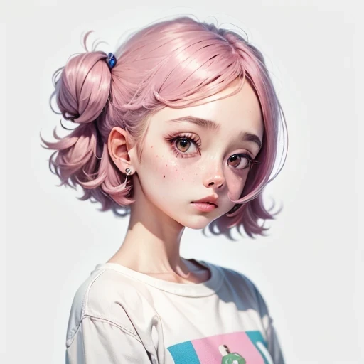 a cute , pink lips, Wearing a bright white shirt, Soft aurora punk color palette style, Anime illustration of her face, Animated GIFs, Hand drawn animation, charming sketch, Soft and bright, Blurry, ultra flat style, White--Air Background 1:1--niji 5--expression style 