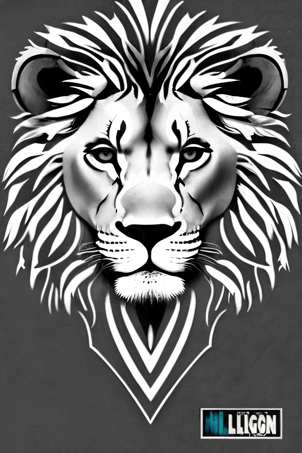 a 2d minimalist of a lion's face dressed in a suit and tie in black and white
Written millionaire mind the legion