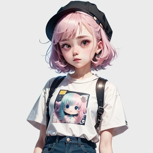 a cute ***********, pink lips, Wearing a bright white shirt, Soft aurora punk color palette style, Anime illustration of her face, Animated GIFs, Hand drawn animation, charming sketch, Soft and bright, Blurry, ultra flat style, White--Air Background 1:1--niji 5--expression style 