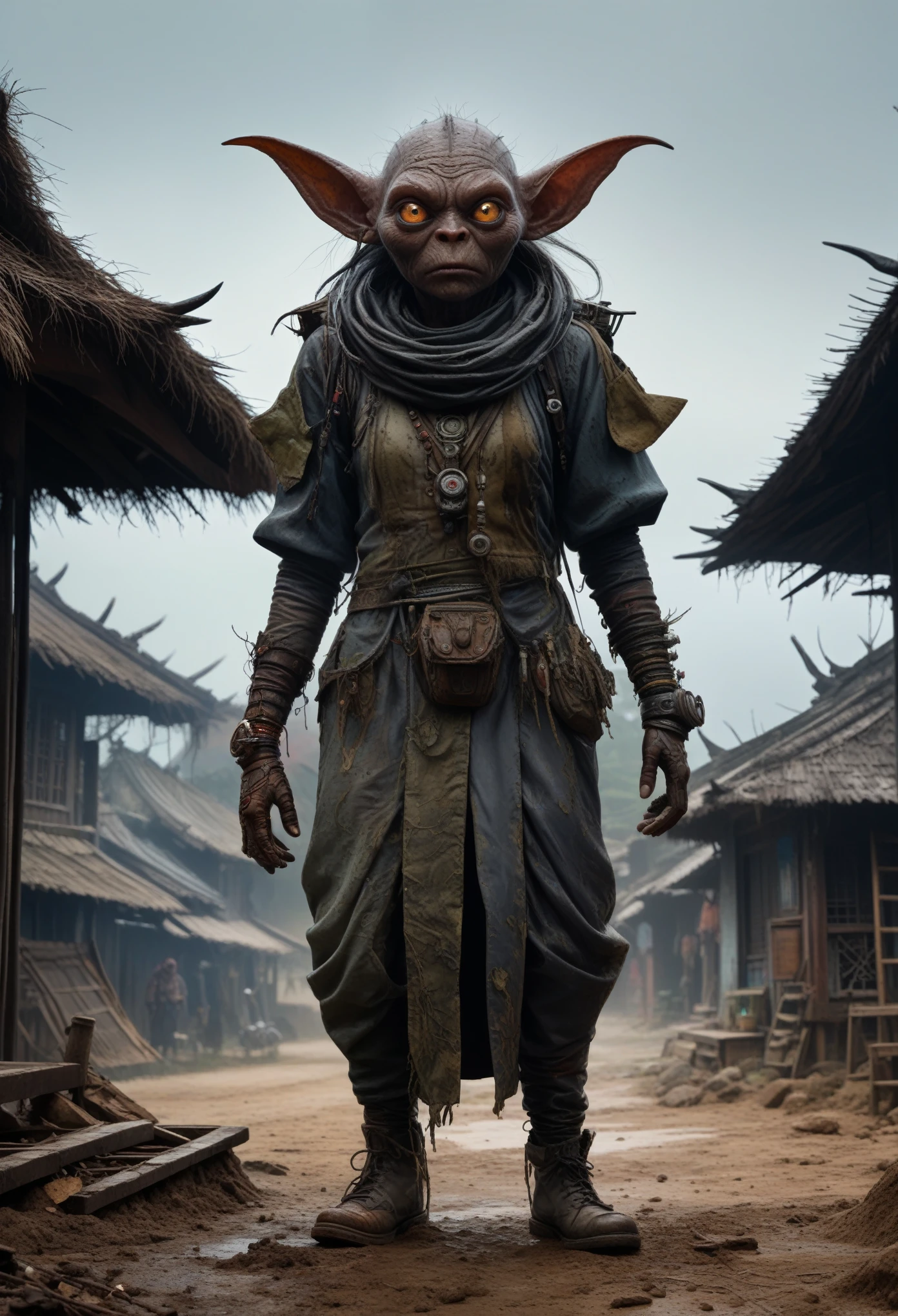 full-body-shot,Very tall , britain,who can't fly,Cinematic, Technicolor,natural skin textures, hyper realisitc, hyper detailed,Extremely detailed,High contrast,Realistic,Iridescent goblin, back view,full body length,evil ghost,Hobgoblin,pretty face,intricate details,realistic humid skin,extremely intricate details,anatomically correct, eyes extremely detailed, high detailed eyes,High contrast,Ultra HD,Retina,HDR,photo,photorealism,Masterpiece, natural skin textures, hyper realism,hyper detailed,High contrast,(HDR:1.4),Realism,Ultra Detailed,irina yermolova, close full body shot,16K resolution,RAW, Nikon Z9,Paul Zizka,full body length,Quartz hobgoblin,native irish,pretty face,eyebrow up,full body shot,ominous landscape,niobium gray atmosphere,by art Simon Stalenhag,Nicola Samori,(((Wangechi Mutu))),prime colors,urban,extremely detailed,masterpiece,intricate details,faded,eyes extremely detailed, high detailed eyes,4k resolution,RAW, Nikon Z9,scary village,stalker,Bagan of Myanmar,islands levitating above ground