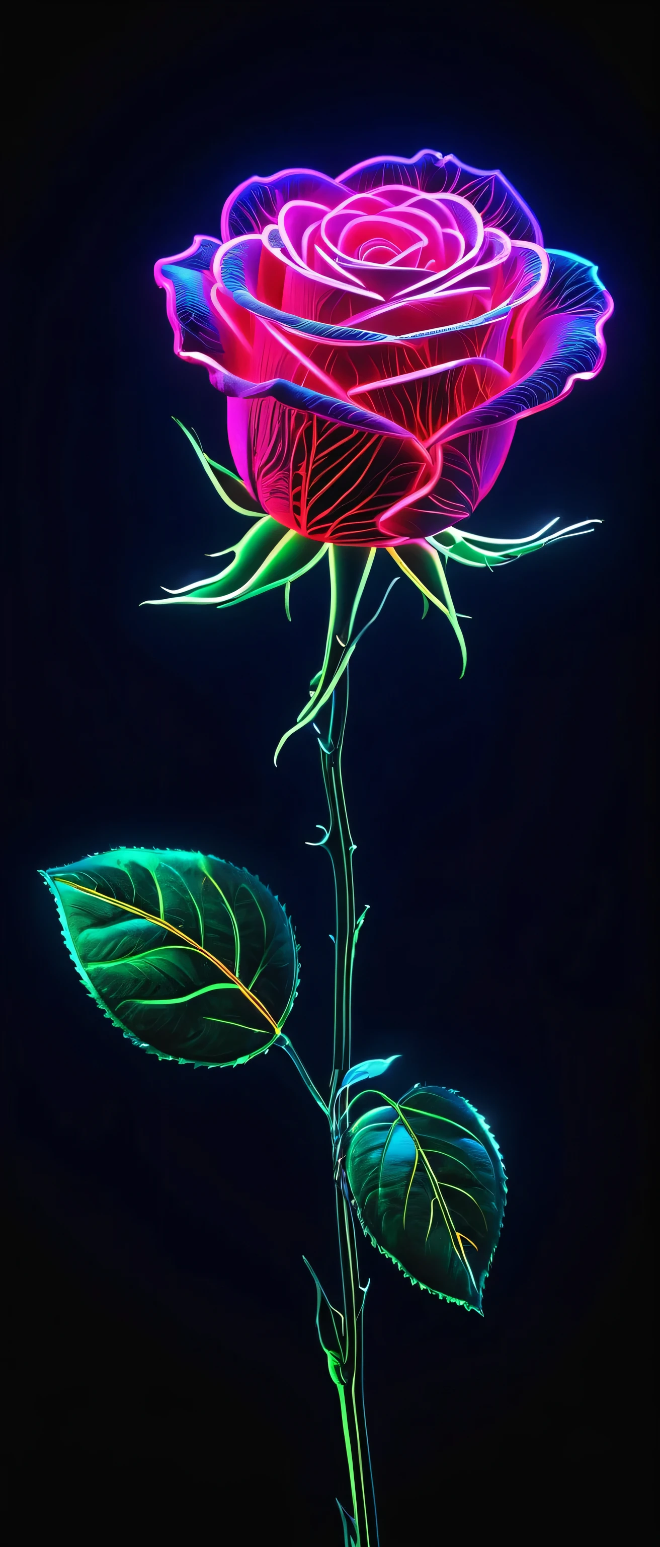 A rose made using neon lights on a dark background, artistic, amoled, wallpaper