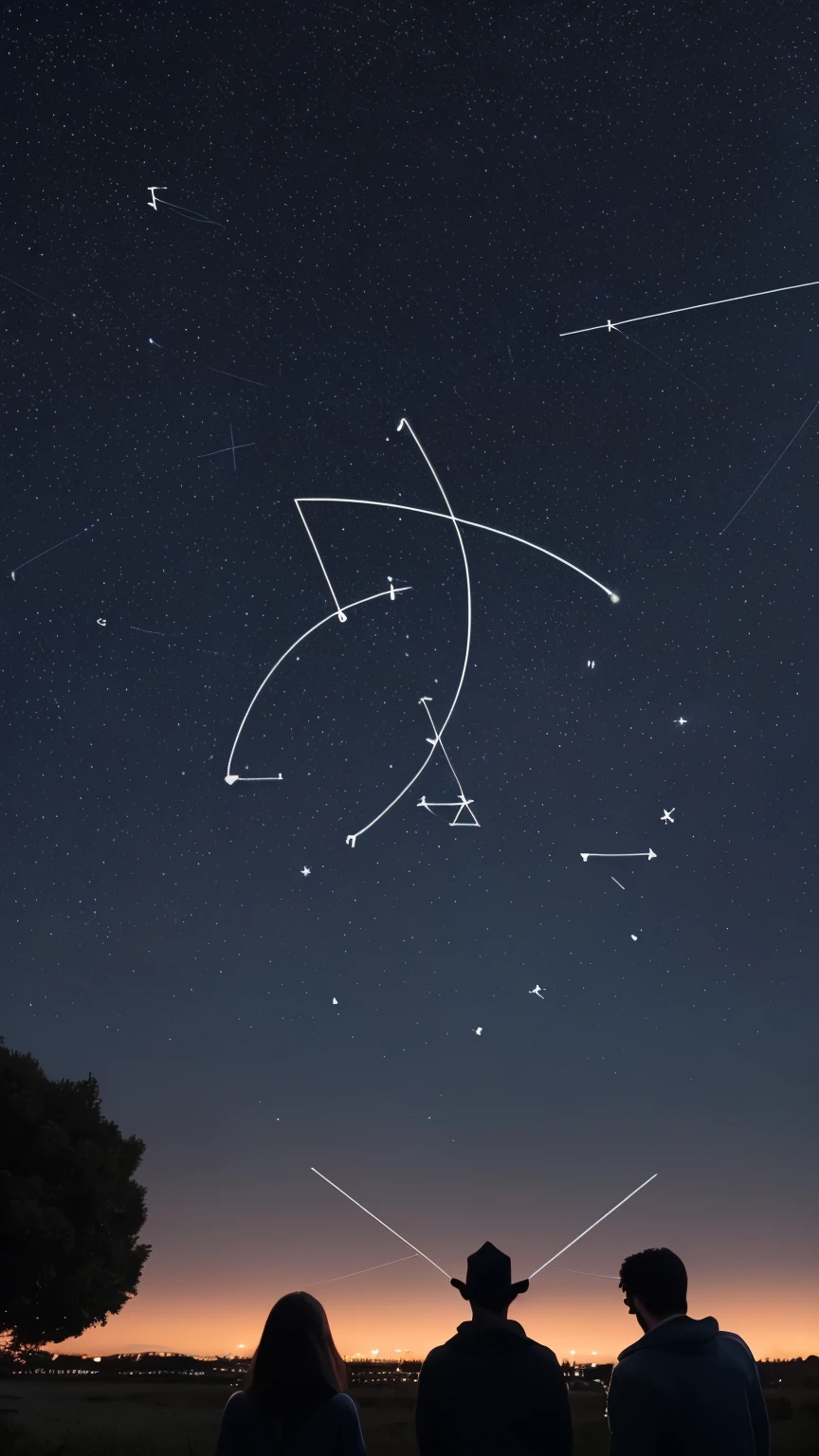 Estaba con amigos en la noche en medio de un campo al aire libre. Other people nearby saw a strange event in the sky and some took photos with their phone of a symbol that seemed to be three 6s with lines arranged in a triangle in the sky as if they were a constellation..
