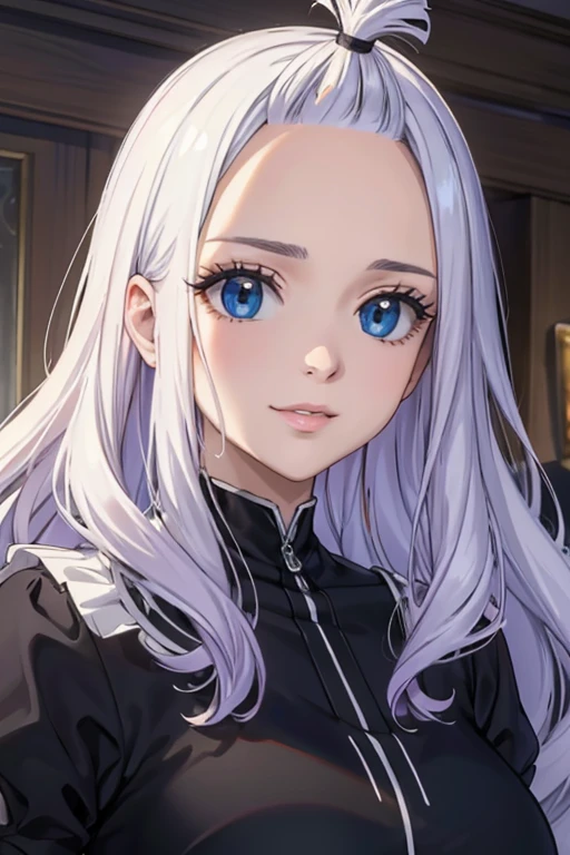 (best quality,4k,8k,highres,masterpiece:1.2),ultra-detailed,realistic,photorealistic:1.37, beautiful detailed eyes, beautiful detailed lips, extremely detailed eyes and face, longeyelashes, Mirajane Strauss, with a beautiful smile, wearing a 2-in-1 bell sleeve chadres dress, portraits, vibrant colors, soft lighting.