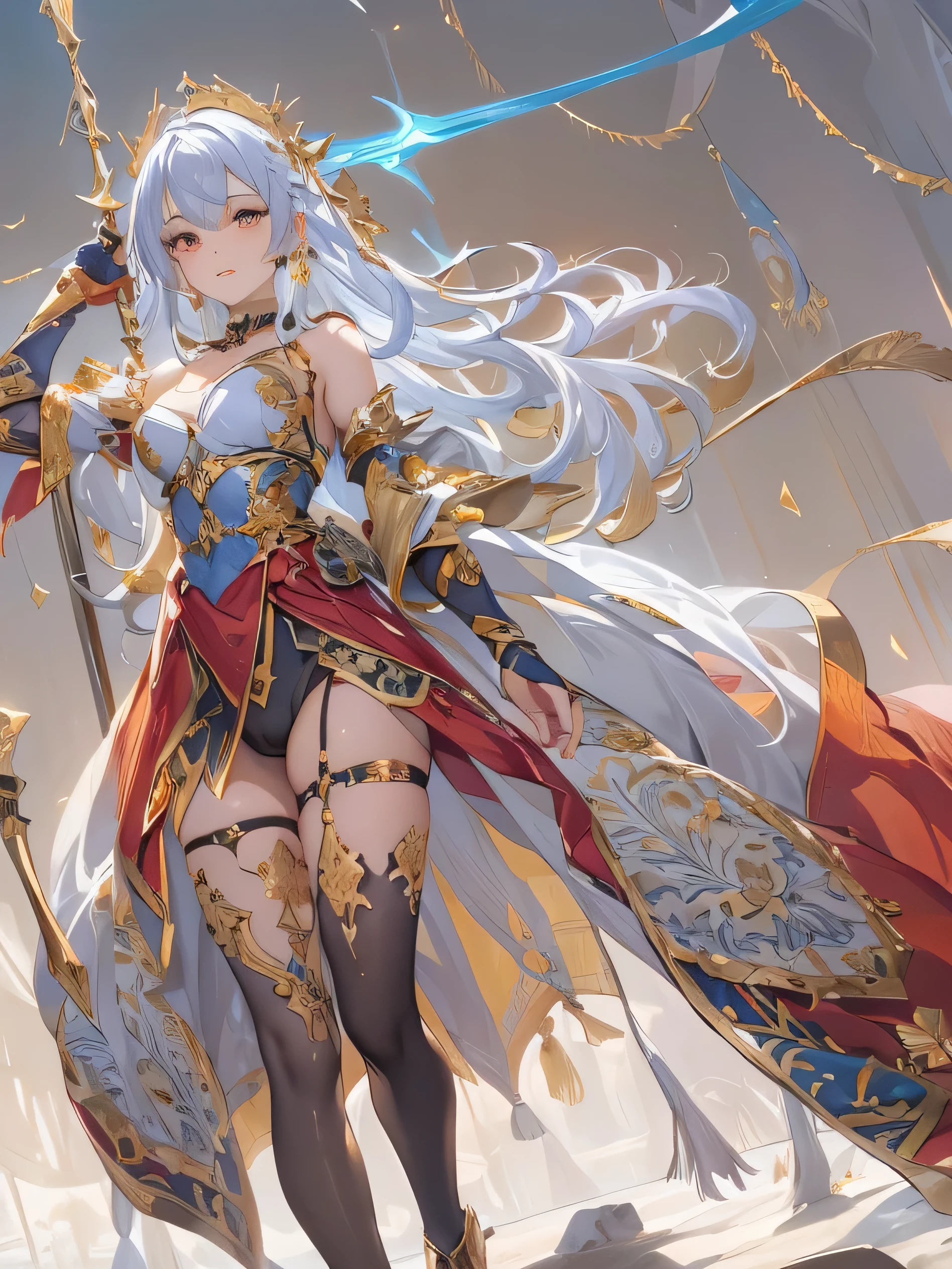 (photorealistic:1.8, highest quality:1.8,8K masterpiece:1.8,High resolution,muste piece:1.8,RAW Photos,cinematic lighting),No split screen,medieval fantasy、Fight monsters outdoors、
(Beautiful 23 year old female warrior:1.3)、((Completely naked、combat hair ornament、Sheer cloak、red leotard、bondage、choker、knee high tights、beautiful butt,beautiful thighs,plump nipples,Nipples are visible through the costume,cameltoe,slender abs:1.2),beautiful and detailed eyes:1.7,beautiful skin:1.8、(Soryu Asuka Langley)(character focus)、
Swinging a flaming big sword、Emotional、beautiful face、
(midium Hair:1.2, Beautifully shining vermilion, yellow, blue, white, silver, and gold hair:1.5)