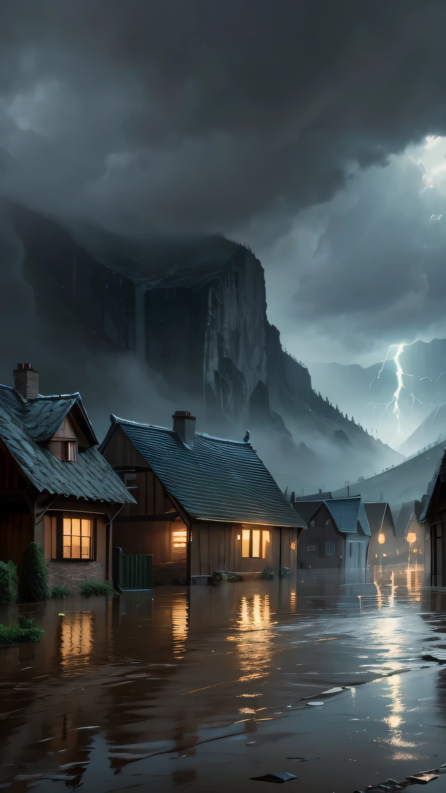 the flood drowned the village, rain, storm,8k