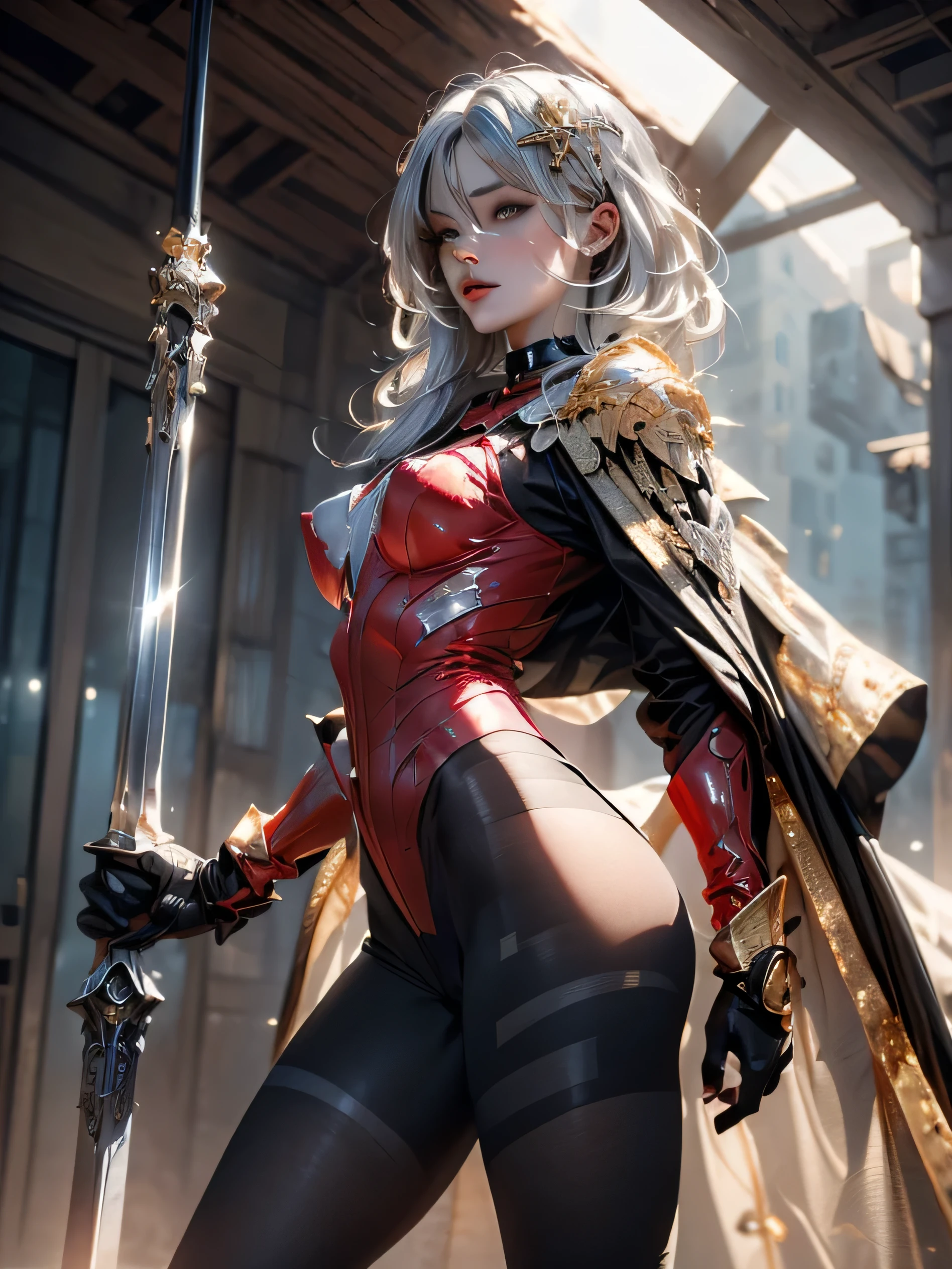 (photorealistic:1.8, highest quality:1.8,8K masterpiece:1.8,High resolution,muste piece:1.8,RAW Photos,cinematic lighting),No split screen,medieval fantasy、Fight enemies with a flaming sword in your hand、
(Pretty girl warrior:1.5)、((Completely naked、combat hair ornament、Sheer cloak、Red Armored Suit、bondage、choker、knee high tights、beautiful butt,beautiful thighs,plump nipples,Nipples are visible through the costume,cameltoe,slender abs:1.2),beautiful and detailed eyes:1.7,beautiful skin:1.8、(Soryu Asuka Langley)(character focus)、
Emotional、beautiful face、
(midium Hair:1.2, Beautiful, shining red, blue, white, black, silver and gold hair:1.5)、shining blue eyes、thin line