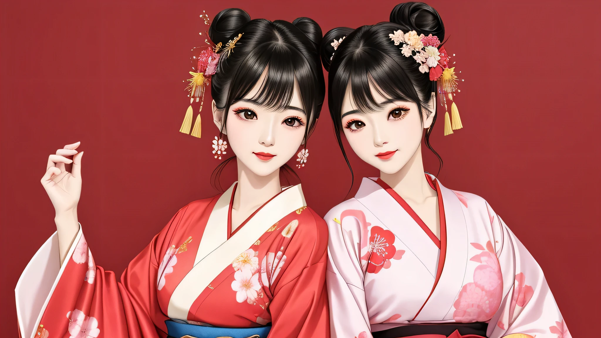 Each has a different expression2People and sisters、(2 girls)、⦅Dancing traditional arts with grace)、((Big Breasts、Small Face、Not exposed))、Highest quality、masterpiece、(Black Hair、Bun Hair)、Brown Eyes、⦅Wide angle、Angle from above the waist、雑誌の表紙のPause、Their gazes are different, gazing into the distance⦆、(8K High Quality、masterpiece、High resolution、Realistic and beautiful light and shadow、(Highest quality)、(High Resolution)、(Very delicate and beautiful)、(Beautiful 8k face)、(With a smile、Beautiful eyes)、(Clear skin)、(Soft hair)、(8Head to Body)、(A Japanese style yukata kimono with red, pink and orange floral patterns on a white background, interspersed with gold powder、Wearing a yukata2Beautiful Japanese girls)、((Tanabata decoration background))、((Small Face))、(arms up)、Thin and small nose、(Red lipstick)、(Make your cheeks red)、(Glossy skin)、((Ink painting style))、Very thin eyebrows、Overall ultra-high image quality、(She is wearing maiko-style makeup.)、Whitening、Long and beautiful eyelashes、Glowing Skin、(Red cheeks),Straight nose、masterpiece、Highest quality、whole body、 Eyebrows visible through hair、Bun Hair、Grin、Gal、コGal、Viewer's Eyes、Plaid、Stylish、woman、fine、Pause、
Waiting to start