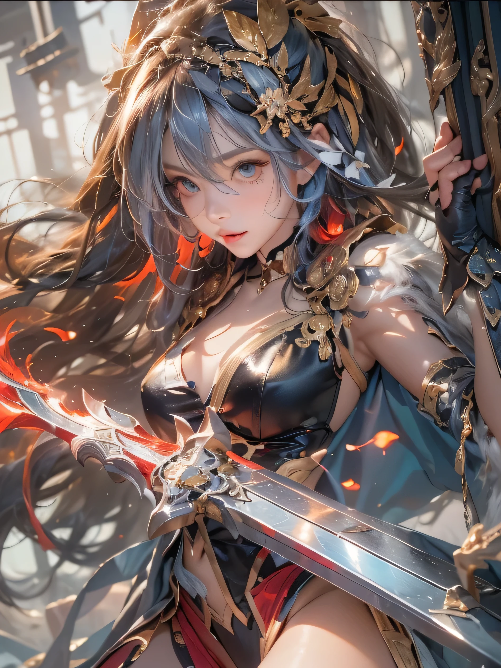(photorealistic:1.8, highest quality:1.8,8K masterpiece:1.8,High resolution,muste piece:1.8,RAW Photos,cinematic lighting),No split screen,medieval fantasy、Fight enemies with a flaming sword in your hand、
(Pretty girl warrior:1.5)、(Completely naked、combat hair ornament、Sheer cloak、Red Armored Leotard、bondage、choker、Knee-high boots、beautiful butt,beautiful thighs,plump nipples,Nipples are visible through the costume,cameltoe,slender abs:1.2),beautiful and detailed eyes:1.7,beautiful skin:1.8、(Soryu Asuka Langley)(character focus)、
Emotional、beautiful face、
(midium Hair:1.2, Beautiful, shining red, blue, white, black, silver and gold hair:1.5)、shining blue eyes、thin line