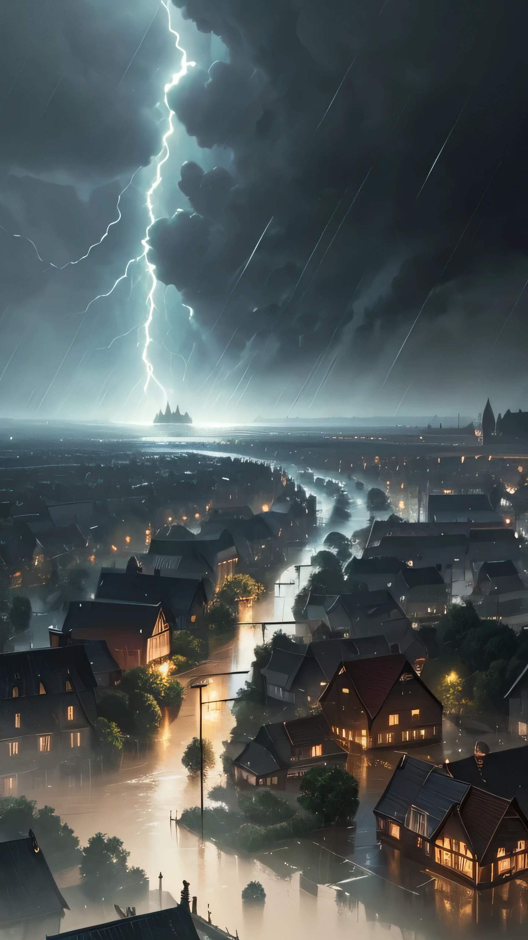 the flood drowned the village, rain, storm,8k