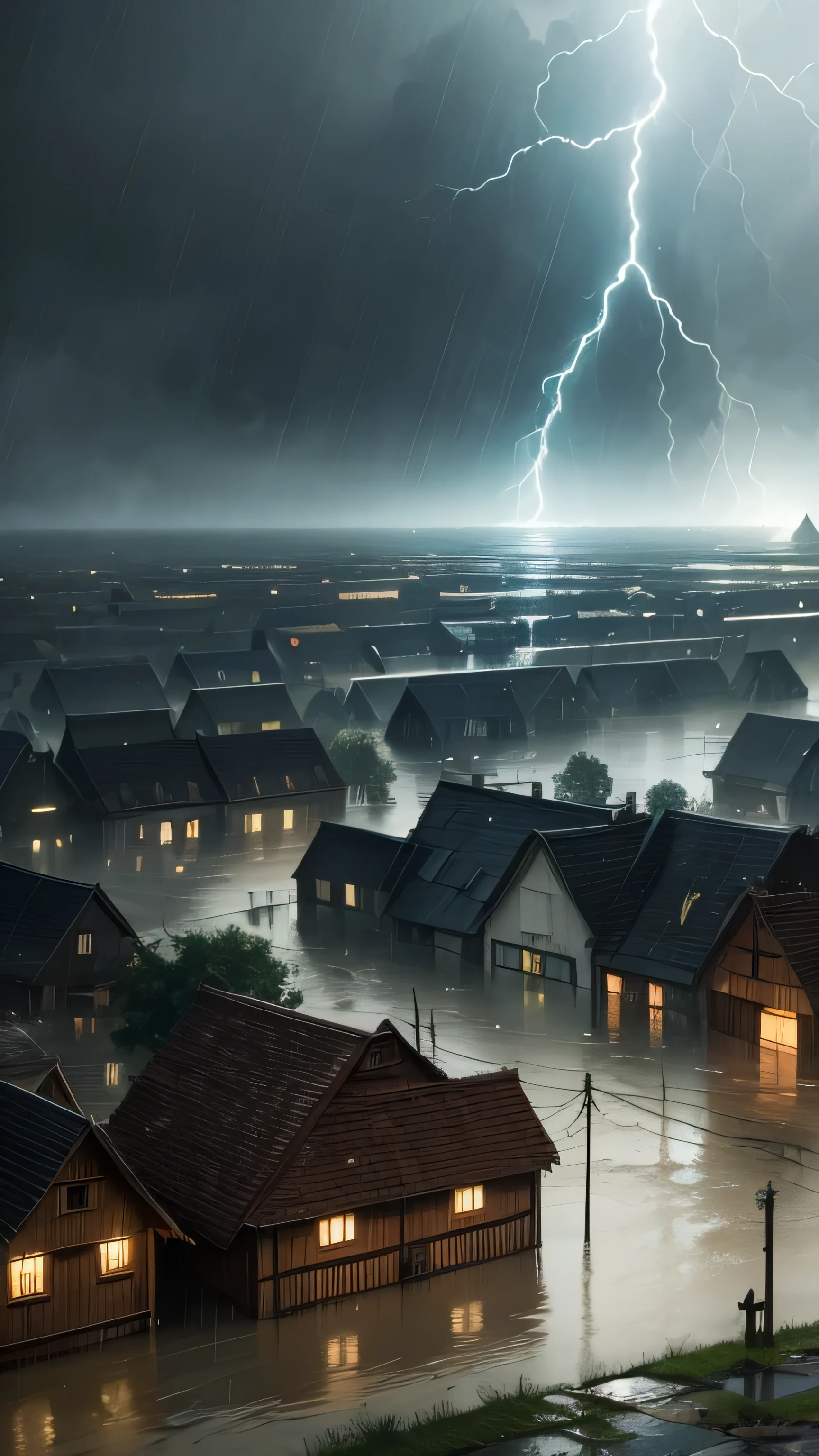 the flood drowned the village, rain, storm,8k