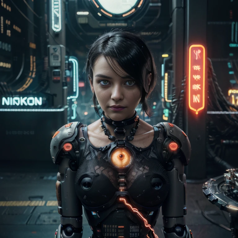 A strikingly beautiful woman with a robotic body and a human-like face stands as a captivating fusion of technology and humanity.
The woman's presence defies conventional notions, with her robotic physique juxtaposed against a backdrop of futuristic technology or a mesmerizing cyber world.
Her visage exudes a sense of alluring curiosity, challenging the boundaries between humanity and artificial intelligence, leaving observers entranced.