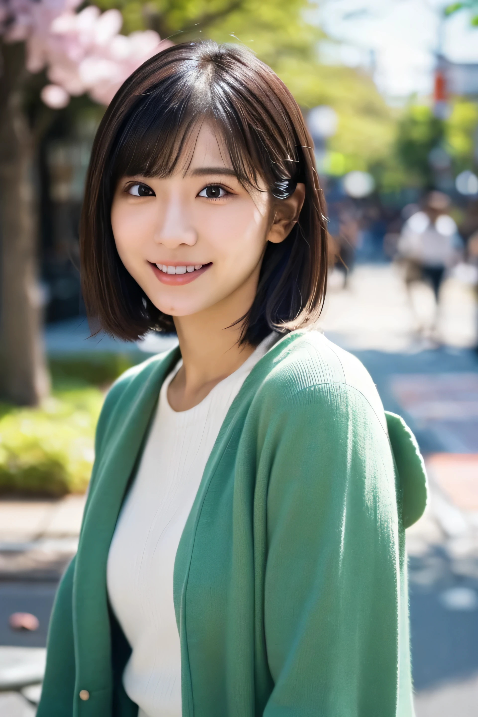 1 girl, (Full-body photo wearing spring outfit:1.2), Very beautiful Japan idols、((Tokyo street corner、snapshot、looking at the camera、fluttering hair、spring landscape:1.2))
(Raw photo, highest quality), (realistic, Photoreal:1.4), (masterpiece),
very delicate and beautiful, very detailed, 2k wallpaper, wonderful, finely, very detailed CG Unity 8k wallpaper, Super detailed, High resolution, soft light,
beautiful detailed girl, very detailed目と顔, beautifully detailed nose, finely beautiful eyes, cinematic lighting,
(Simple background in bright colors:1.3),
(short hair), (parted bangs),
complete anatomy, slender body, Normal firm breasts, smile