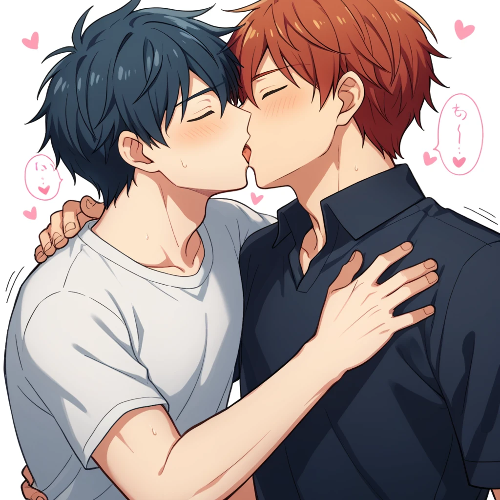 2boys, two cute anime boys kissing, anime, gay, eyes closed,