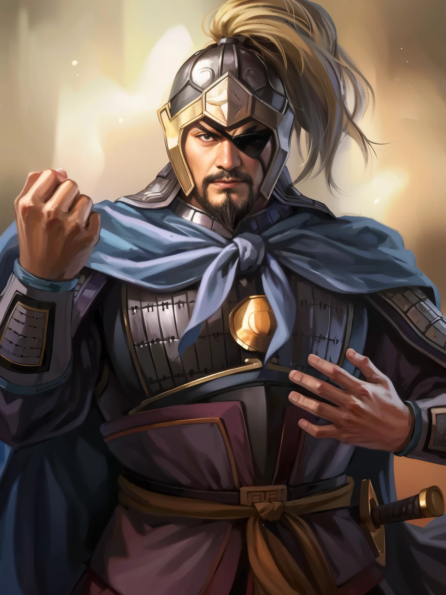 one in costume、Close-up of a man holding a sword, Guan yu, inspired by horse stone, Inspired by Wu Bin, Inspired by Hu Zaobin, Inspired by Li Kan, bian lian, Inspired by Huang Shen, Inspired by Huang Ding, Inspired by Fan Kuan, Three Kingdoms of China, Inspired by Li Cheng, Inspired by Cao Zhibai, feng shu