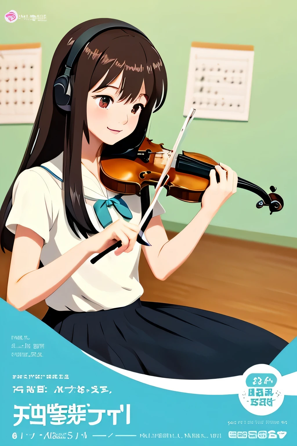 "Please create an anime-style illustration featuring a single character promoting beginner violin lessons for . The character should be cute, bright, and convey a sense of fun. The focus should be on the character holding a violin to emphasize the excitement of music lessons and learning. Avoid including background elements in the artwork."