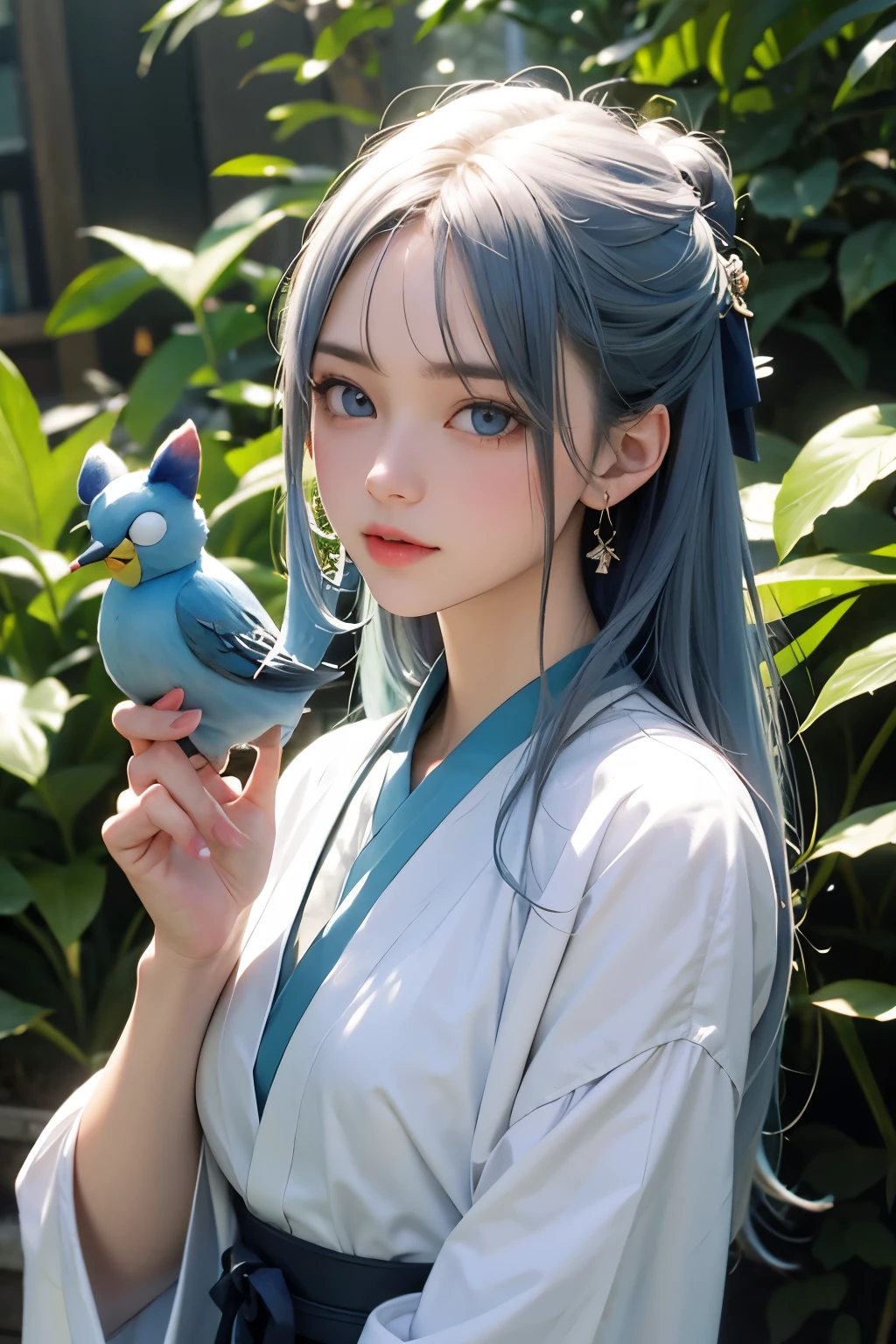 1 chica, high resolution, obra de arte, solo, animado, absurdos, cara detallada, ojos perfectos uno azul y otro verde, rasgos japoneses, nariz fina, provenir, todo el cuerpo, vestido blanco, joia, guantes blancos, paisaje urbano, Holding back,