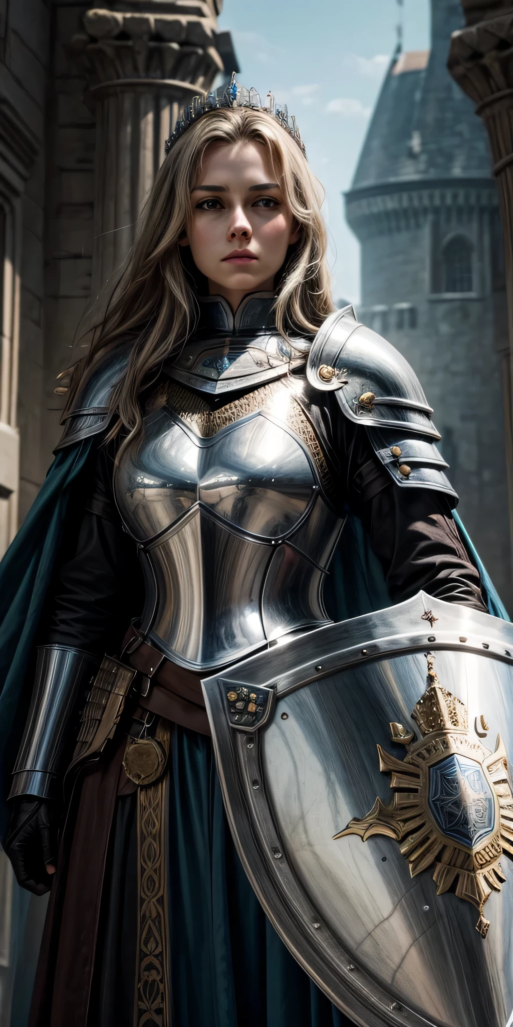 A female knight with Shield known as the Queen's Shield
