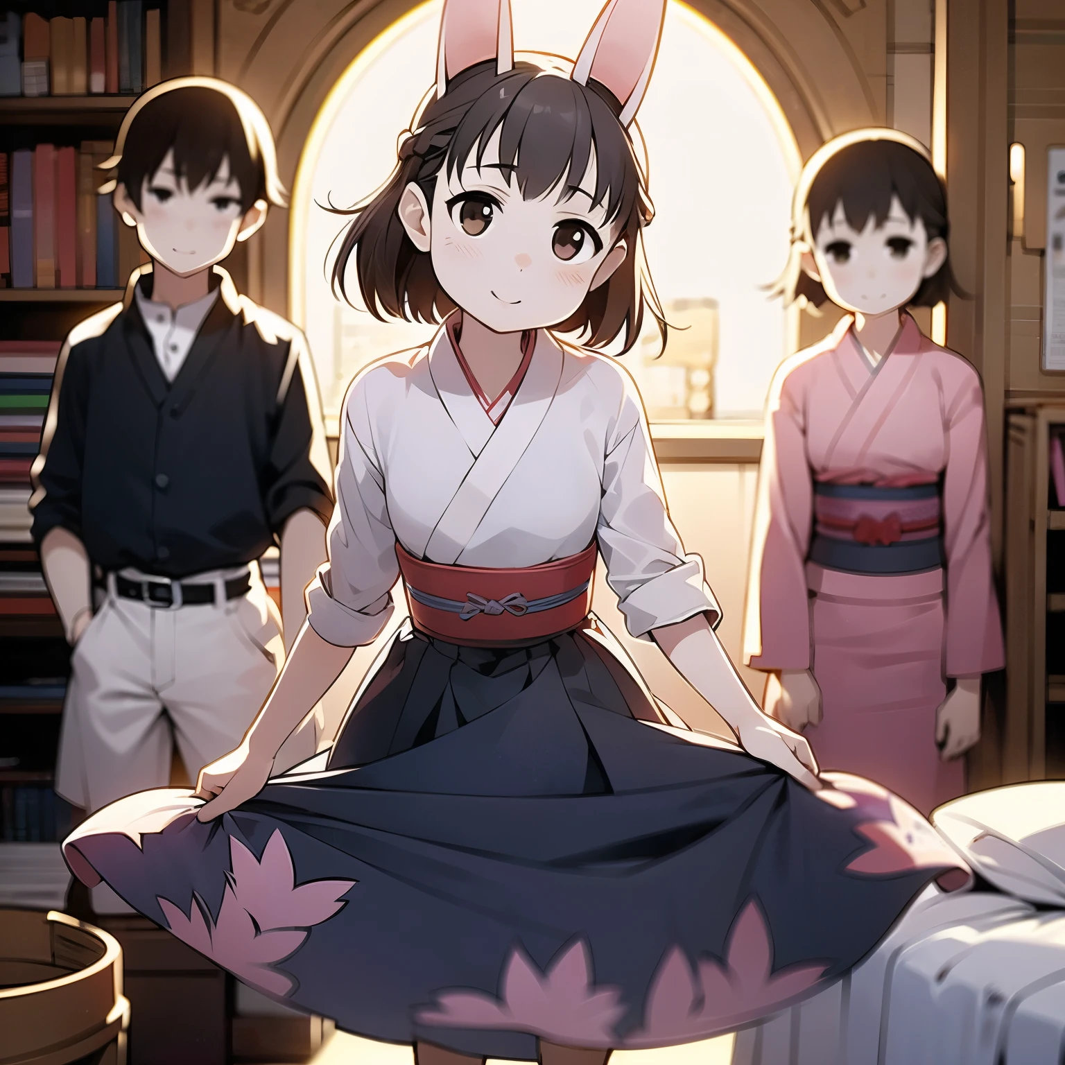 (One Japan Girl)、masterpiece, 最high quality, high quality, High precision,Highly detailed 8K wallpaper、Innocent、minimum、(Family Date)、(shopping、cloth shop)、(cute服を試着する、boast)、A fun double date、cutedaughterたち、one piece、yukata、No sleeve、skirt、dress、spread your arms、(smile)、My arm is grabbed、Dressing room、defenseless、cuteイカ腹、Innocence、Innocence、cute顔、cute、heart、thin chest、Tsurupeta、cute顔、No correction、、Slender、Before menarche、(girl、小daughter、delicate、fox ears、fox tail、brown hair、Braid、slimming、beautiful belly、cute)、(short girl、daughter、younger sister)、From in front of the camera、look up