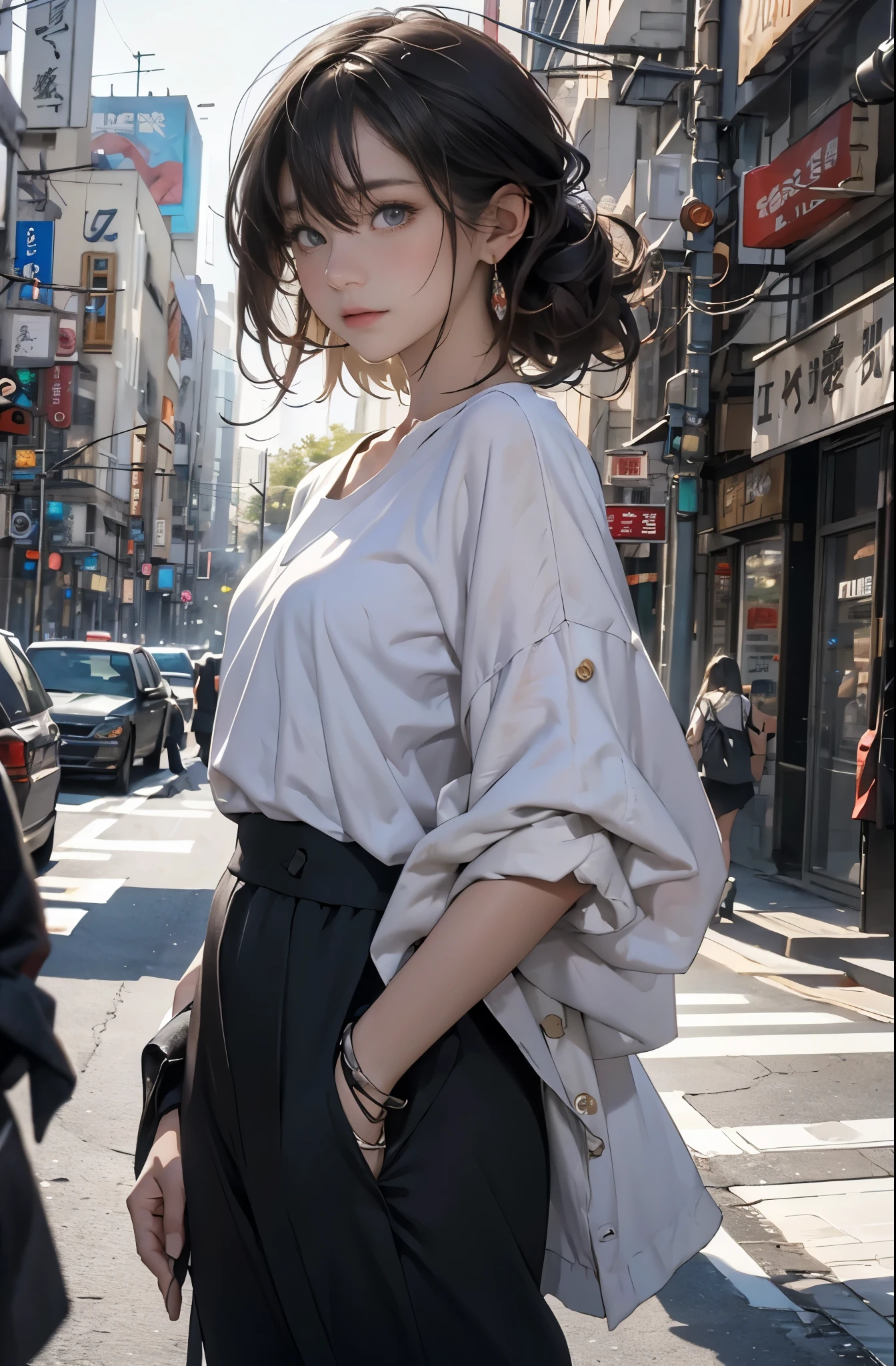 Photo of a beautiful Asian woman standing on a street corner, Perfect model body shape, Stylish pants style, Stylish suit style, Sophisticated urban beauty, very stylish, Fashion model, main street, A woman in a hat is standing on a city street, artwork in the style of Gweiz, trending on cgstation, In the style of Los Tran, lost run 8k, Written by Li Song, Realistic anime 3d style, Written by Russell Dongjun Lu, lost run style, Trending on cgstation, Gweiz, 美しいデジタルアートワークwith influence of Jeremy Mann, Jeremy Mann, style of Jeremy Mann, Jeremy Mann painting, Jeremy Mann art, Ron Hicks, Liepke, Jeremy Mann and alphonse mucha, Works that influenced Edmund Blampid, robert lenkiewicz, Casey Baugh and James Jean, Works that influenced Willem Kalf, Nick Alm, tumbler, figurative art, intense watercolor, watercolor detailed art,Beautiful and expressive paintings, Beautiful artwork illustration, wonderful, cool beauty, masterpiece, highest quality, official art, perfect composition, perfect angle, best shot, The perfect subject, women only, sharp outline, romantic, Moody, very beautiful and detailed eyes, beautiful and delicate eyes, ideal animation, sentimental,Tokyo, Roppongi area, zoom out