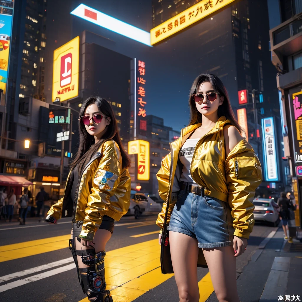 (masterpiece, best quality:1.2), 1girl, ((masterpiece, highest quality, Highest image quality, High resolution, photorealistic, Raw photo, 8K)), Retro Game, Nintendo, SEGA, Namco, Cyberpunk 1:25 miniatures,illustration,Side viewing angle,((Side viewing angle)),Wear gold wire-rimmed reflective sunglasses,Carry future weapons,very happy,Side viewing angle,whole body,three-dimensional,octane rendering,Perfect face,Collagen texture