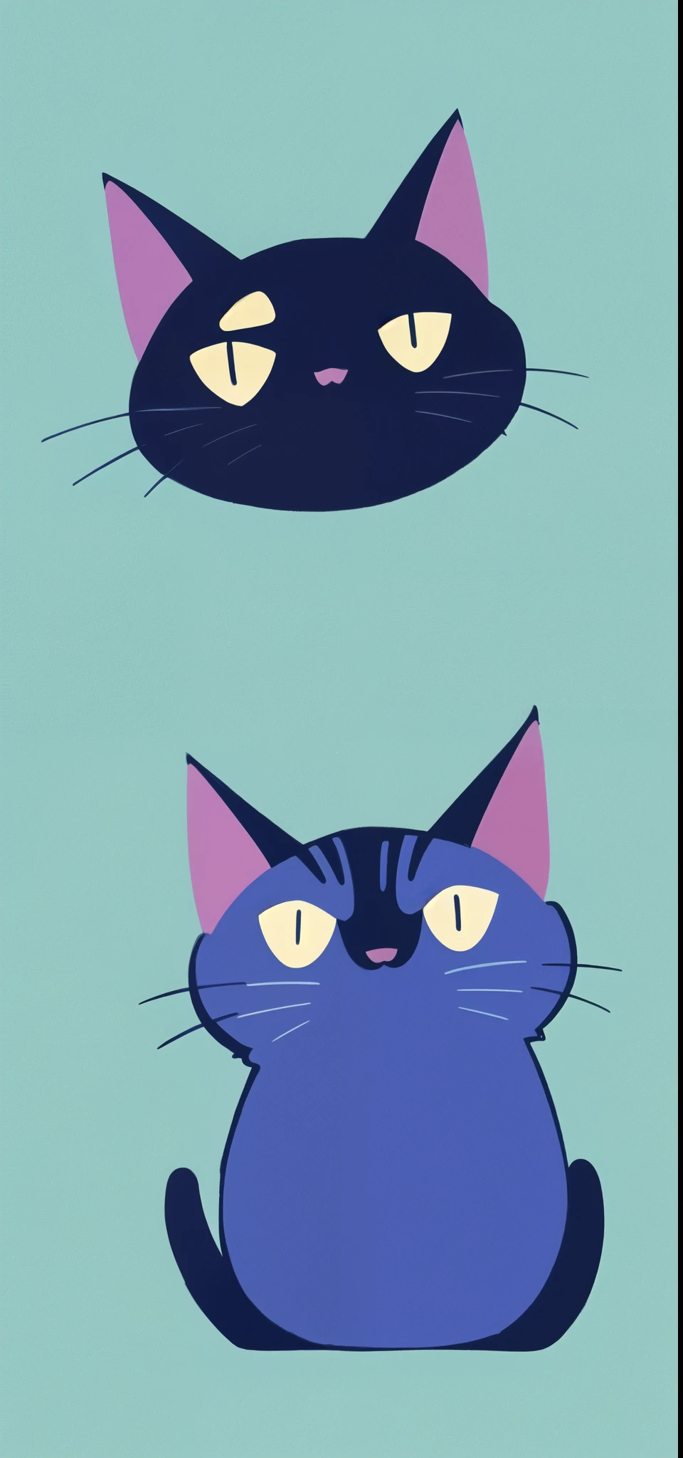 1 cat （（flat illustration））, minimalist style, Light blue background, anime style, high quality, high details, high details