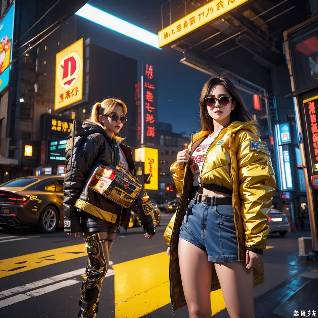 (masterpiece, best quality:1.2), 1girl, ((masterpiece, highest quality, Highest image quality, High resolution, photorealistic, Raw photo, 8K)), Retro Game, Nintendo, SEGA, Namco, Cyberpunk 1:25 miniatures，illustration，Side viewing angle，（（Side viewing angle）），Wear gold wire-rimmed reflective sunglasses，Carry future weapons，very happy，Side viewing angle，whole body，three-dimensional，octane rendering，Perfect face，Collagen texture