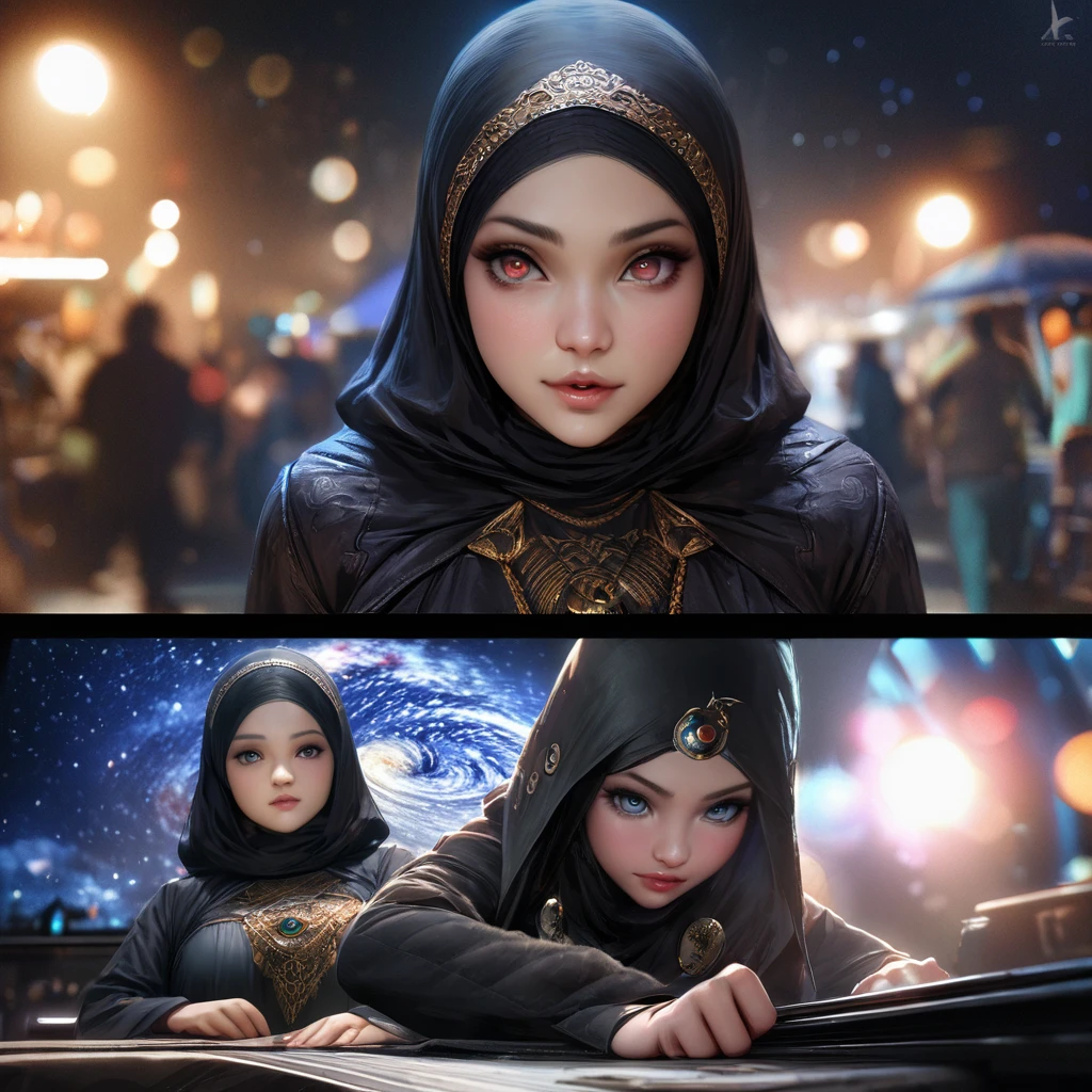 (best quality,4k,highres,masterpiece:1.2),ultra-detailed,realistic:1.37,a super heroine,athletic,cute face,hijab,beautiful detailed eyes,beautiful detailed lips,extremely detailed eyes and face,long eyelashe,malaysian:1.1 (age 28),crow themed costume and gimmicks,stopping a bank robbery,dynamic pose,vivid colors,starry night background,HDR,studio lighting,physically-based rendering,sharp focus,bokeh,colorful palette