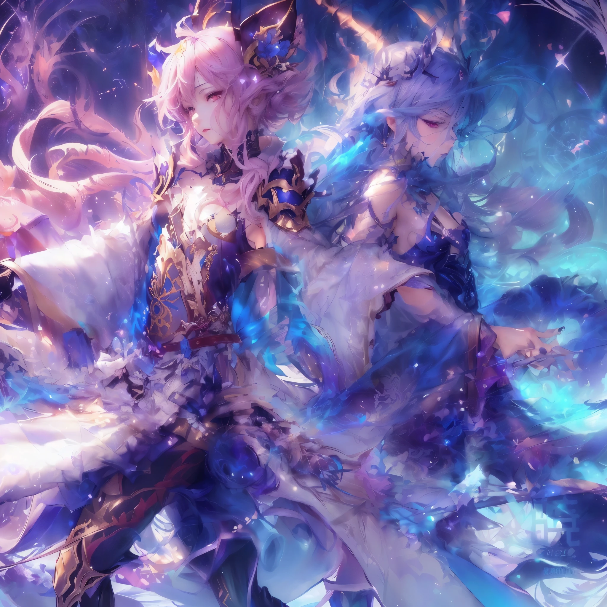 Several anime characters standing next to each other, Genshin, keqing from Genshin impact, wlop and sakimichan, Sirius A and Sirius B, beautiful fantasy anime, anime fantasy illustration, fantasy style anime, shadowverse style, astral witch clothes, fantastic anime, Genshin impact character, by ヤン・J, anime fantasy artwork