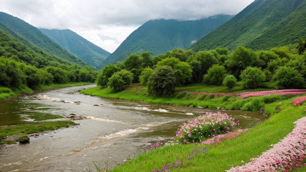 nature rain landscape flowers river