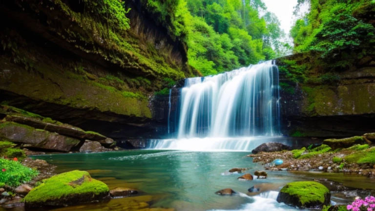 nature rain landscape flowers river waterfall mountin
