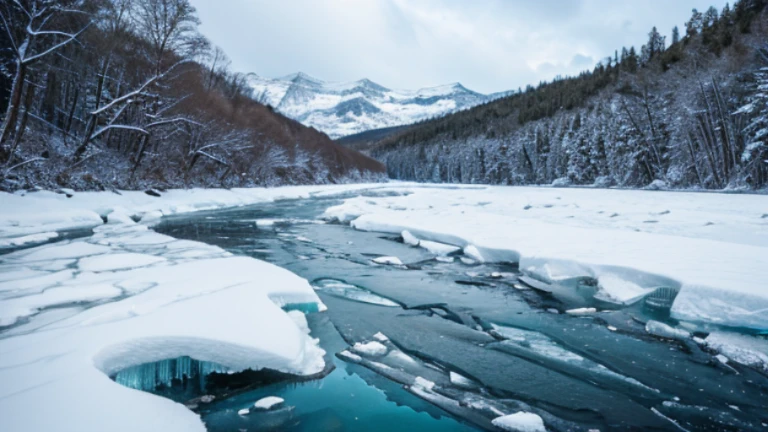 mountin river ice winter