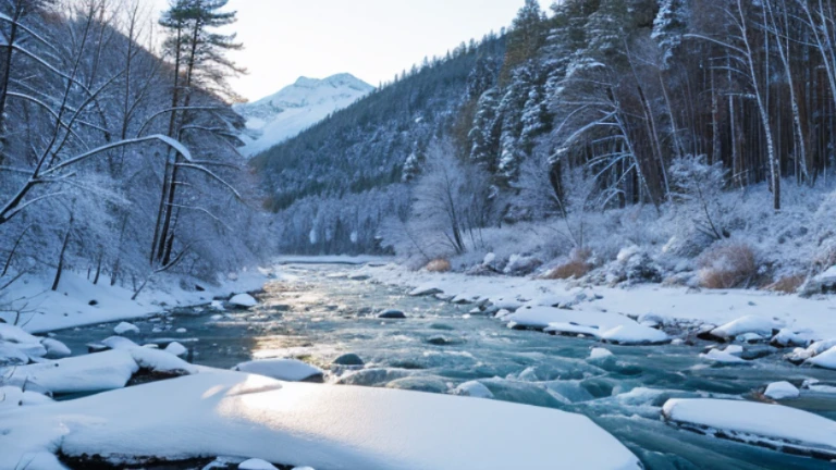 mountin river ice winter