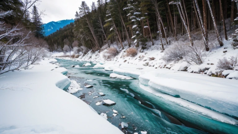 mountin river ice winter