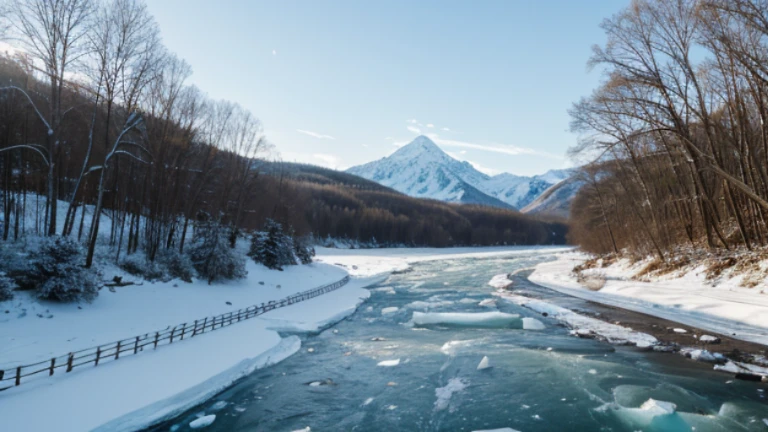 mountin river ice winter