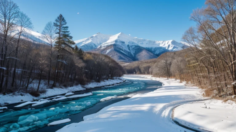 mountin river ice winter