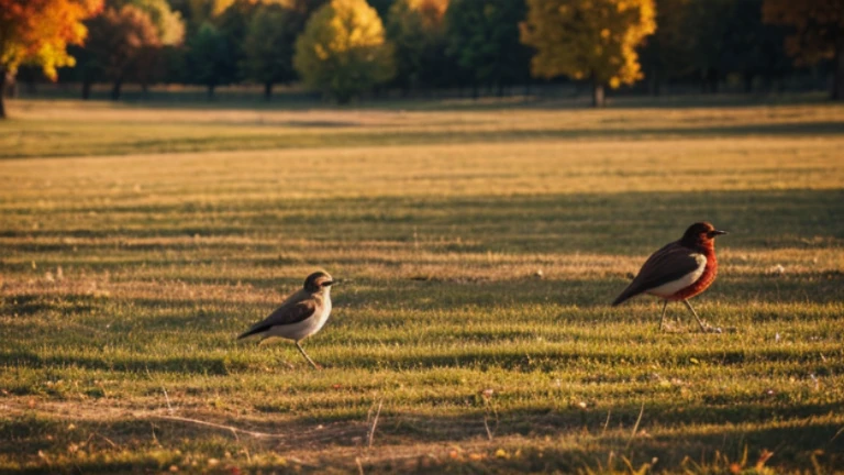 Autumn wood birds lanscape 