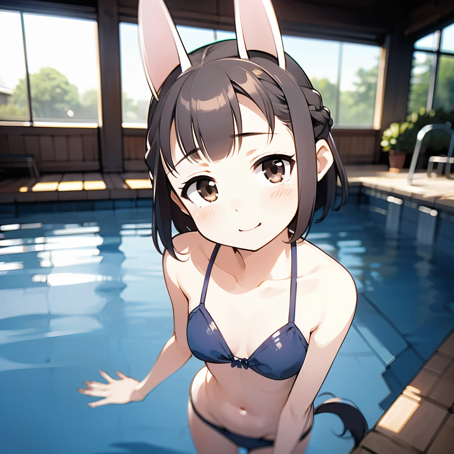 (One Japan Girl)、masterpiece, 最high quality, high quality, High precision,Highly detailed 8K wallpaper、Innocent、minimum、(Family Date)、(pool、float ring)、(swimsuit、twins)、A fun double date、cutedaughterたち、school swimsuit、ピンクのswimsuit、micro bikini、float ring、Mojimoji、(embarrassing smile)、My arm is grabbed、in water、defenseless、cuteイカ腹、Innocence、Innocence、cute顔、cute、heart、thin chest、Tsurupeta、cute顔、No correction、、Slender、Before menarche、（girl、小daughter、delicate、fox ears、fox tail、brown hair、Braid、slimming、beautiful belly、cuteお尻）、（short girl、daughter、younger sister）、From in front of the camera、look up