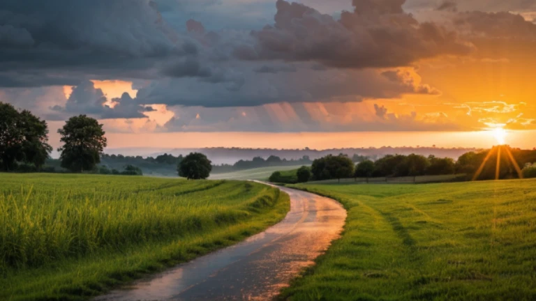 sunrise rain landscape summer