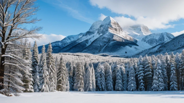 winter snow falling mountin landscape