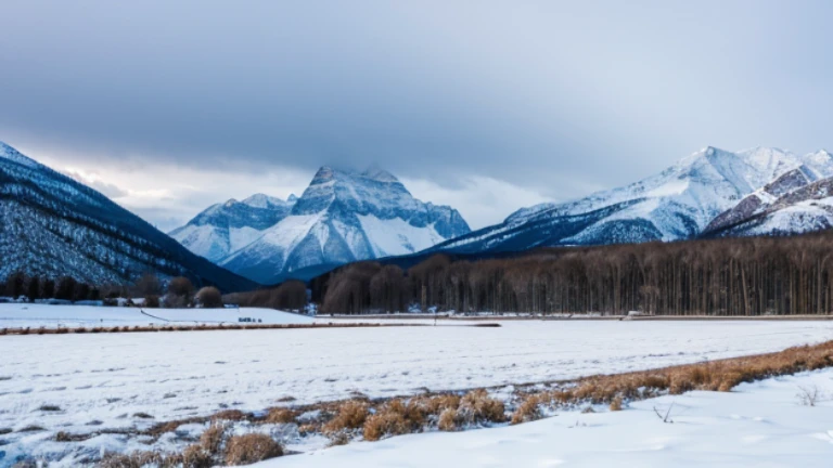 winter snow falling mountin landscape