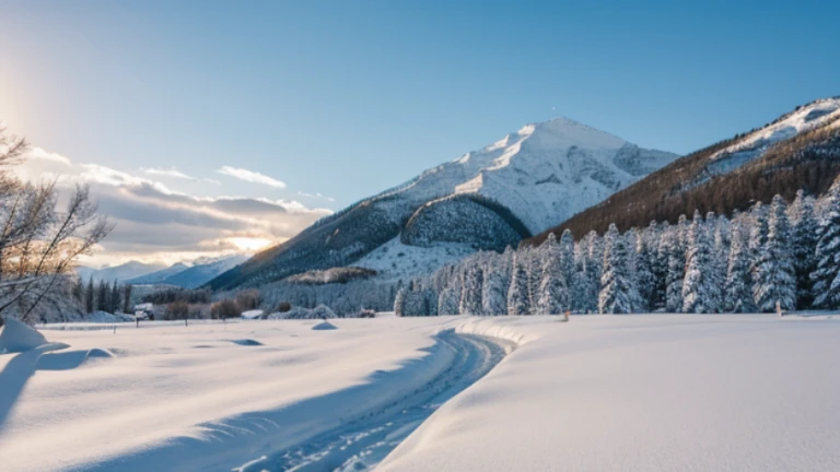 winter snow falling mountin landscape