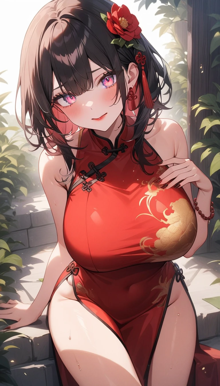 (highest quality、masterpiece、High resolution、detailed)、4K、beautiful anime、(Shining eyes、detailed美しい顔)､no text, 1girl,
BREAK
,(highest quality、masterpiece、High resolution、be familiar with)、(shining eyes、be familiar with美しい顔)、4k, break,1 girl,bush,robber girl,China dress,Chinese service,hair flower,(masterpiece:1.4),(highest quality:1.4),(shiny skin),red lips,, break,looking at the viewer,big breasts,cleft lip, break,(beautiful anime)