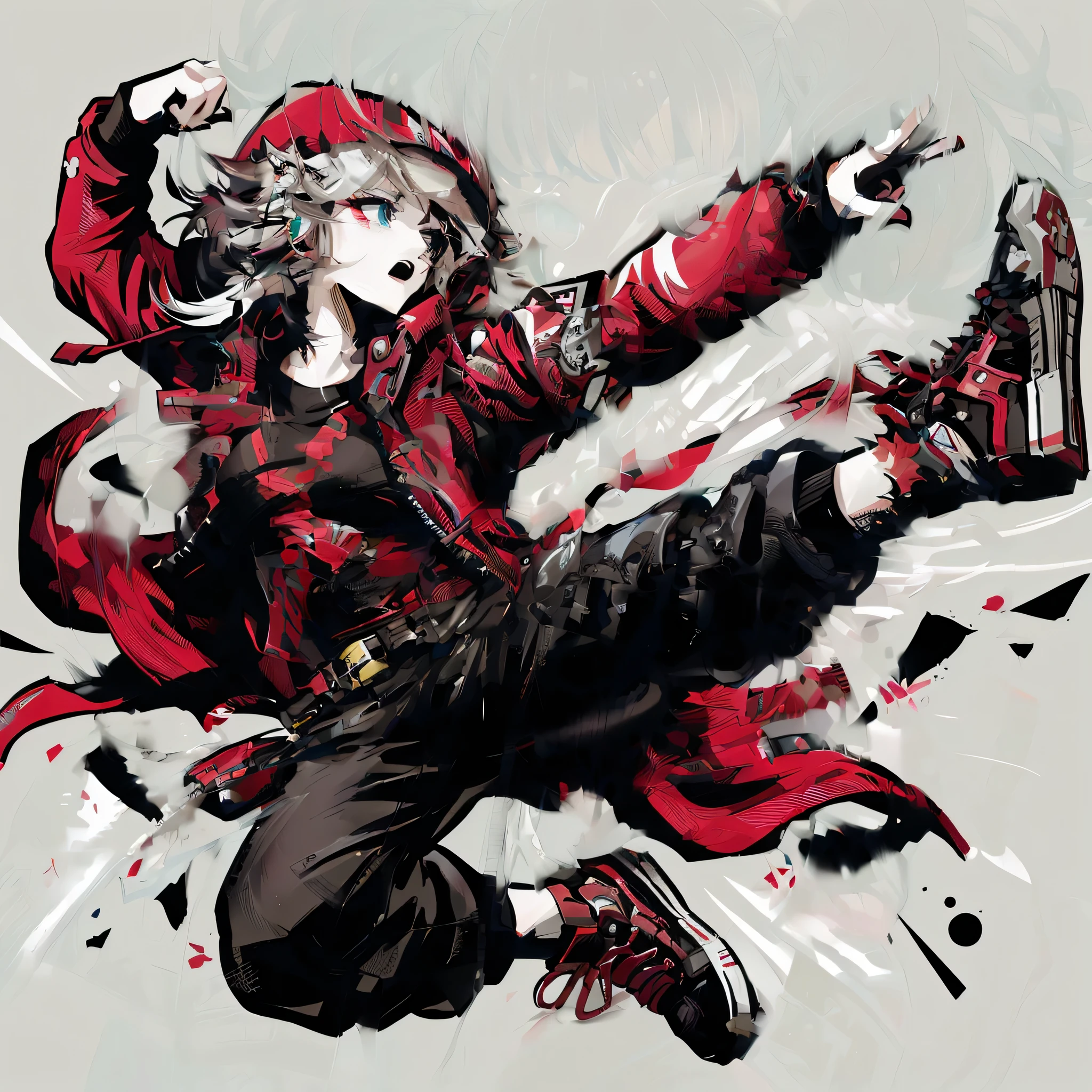 anime style illustration of a woman in a red jacket and black pants kicking a kick, Akira style illustration, guilty gear art style, anime style characters, Akira art style, anime style illustration, Striking manga art style, Akira art style, anime style 4k, anime girl running, Anime Graphic Illustration, trigger anime art style, fighting game characters, Impressive detailed art style