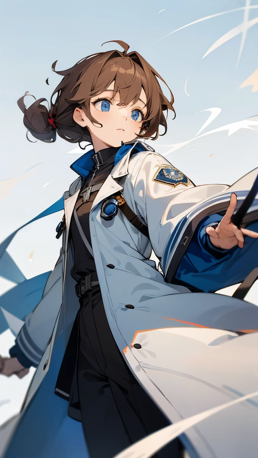 Alchemist,Age unknown,Unknown gender,Light brown, curly hair tied in two ponytails,dark blue eyes,lightly dressed,White coat-like jacket,floating in the air
