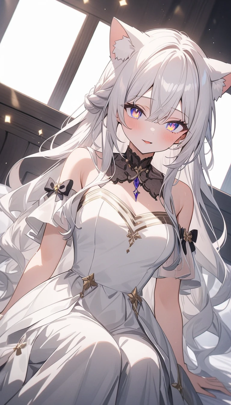 ice, 1 girl, alone, silver hair, long hair, straight hair, yellow eyes, Sunny, Are standing, bunny costume, playboy bunny, Sexy armpits